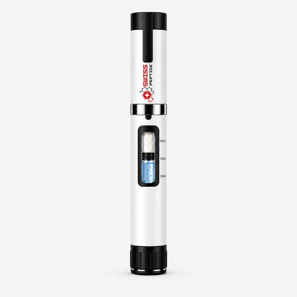 Swiss Peptide dual-chamber pen showing separated peptide and diluent chambers